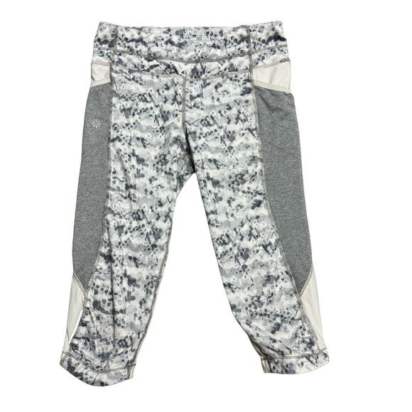 Athleta Womens Small Gray White Dapple Pockets Low Rise Be Free Knicker Leggings - Picture 1 of 9